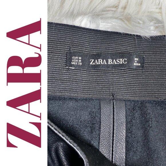 ZARA FAUX LEATHER PANTS MID RISE ANKLE ZIP BLACK GOTHCORE BIKER STREETWEAR, MED - Picture 7 of 16